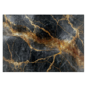 Planche À Découper Texture de marbre sombre et or liquide 3D abstrait