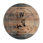 Planche À Découper Texture en bois rustique et monogramme de cerfs su (Devant)