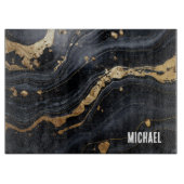 Planche À Découper Texture en marbre noir et or personnalisée (Devant)