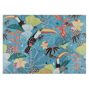 Planche À Découper Texture tropicale avec Toucans et Hummingbirds