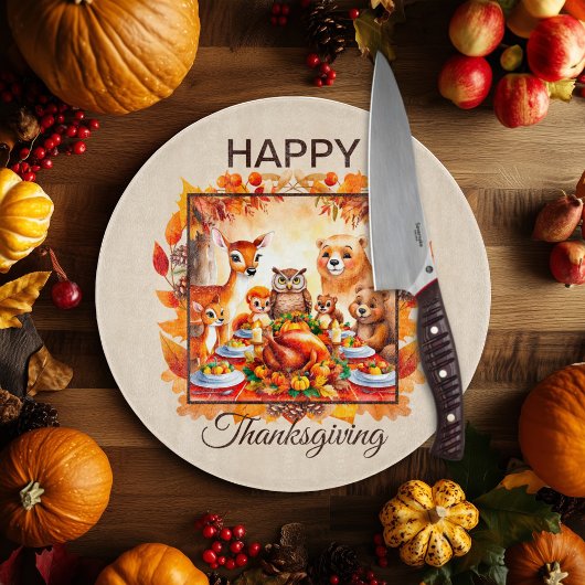 Planche À Découper Thanksgiving Woodland Animaux Feuilles d'automne