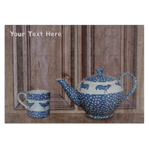 Planche À Découper Théière et tasse de volaille bleue
