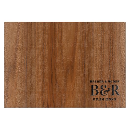 Planche À Découper Thème mariage Monogramme Brown Bois Texture (Devant)