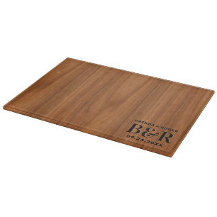 Planche À Découper Thème mariage Monogramme Brown Bois Texture