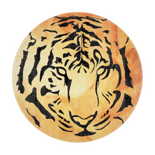 Planche À Découper Tigre à rayures noires sur orange vif (Devant)