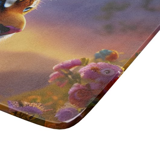 Planche À Découper Tigre bleu et fleurs roses (Coin)