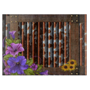 Planche À Découper Tôle ondulée vintage Fleurs en tôle ondulée de gra