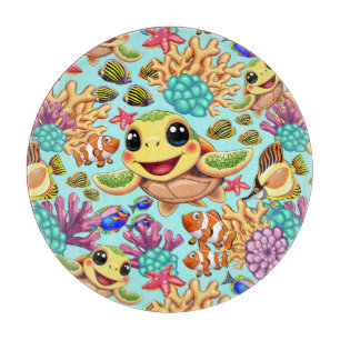 Planche À Découper Tortue de mer bébé heureuse et mignonne