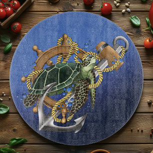 Planche À Découper Tortue de mer nautique Ancre Roue de navire Bleu