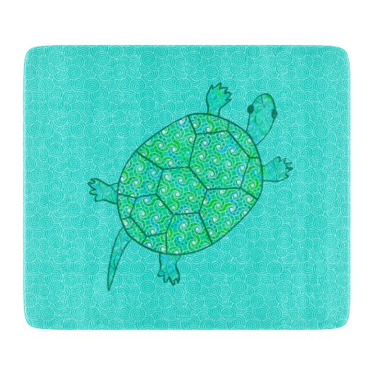 Planche À Découper Tortue tourbée arabesque - nuances de vert (Devant)