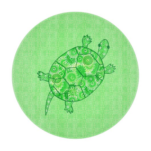 Planche À Découper Tortue tourbée fractale - chaux et vert émeraude (Devant)