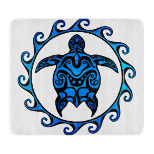 Planche À Découper Tortue tribale bleue Sun