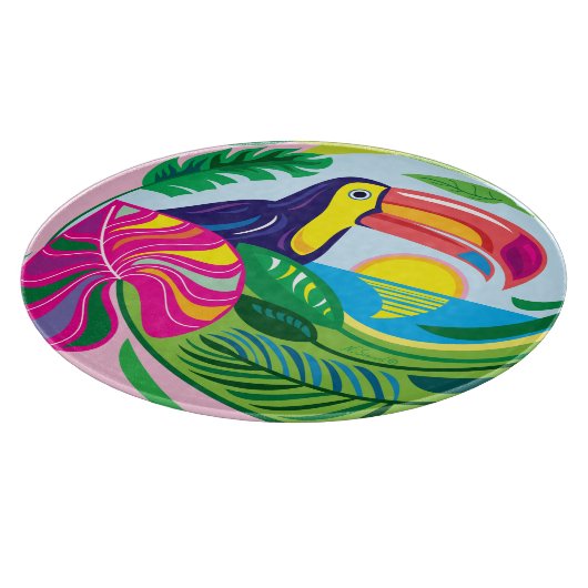 Planche À Découper Toucan et feuilles tropicales (Coin)