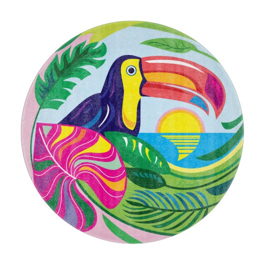 Planche À Découper Toucan et feuilles tropicales (Devant)