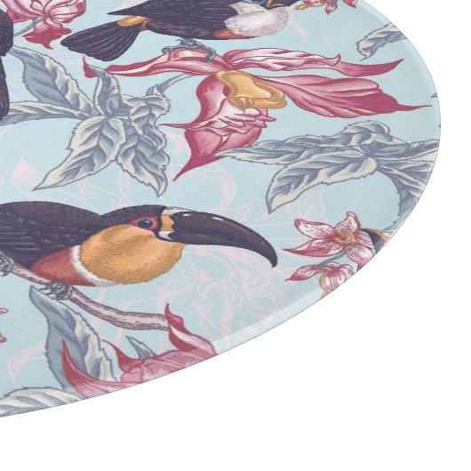 Planche À Découper Toucans avec les fleurs exotiques (Coin)