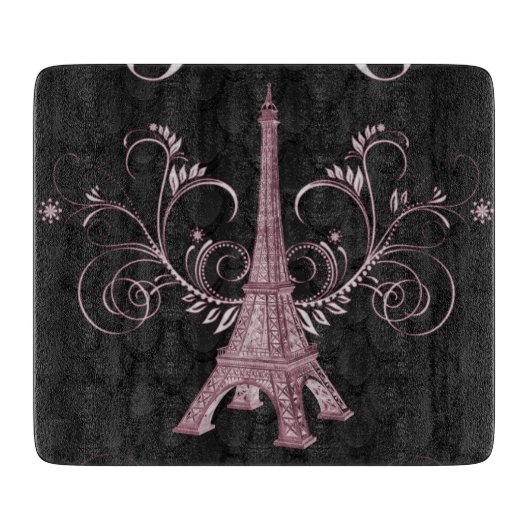Planche À Découper Tour Eiffel Flore Rose (Devant)