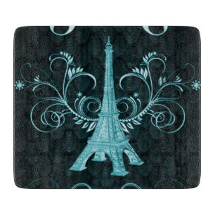 Planche À Découper Tour Eiffel Turquoise Floral