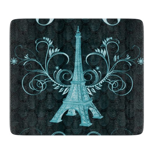 Planche À Découper Tour Eiffel Turquoise Floral (Devant)