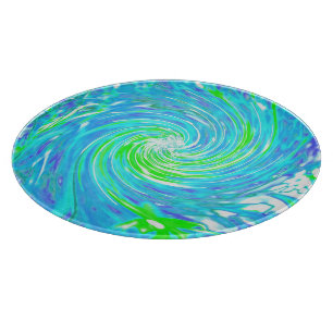 Planche À Découper Tourbillon abstrait rétro aqua et vert citron
