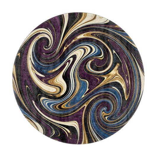 Planche À Découper Tourbillon Marbré Violet Or Bleu Abstrait (Devant)