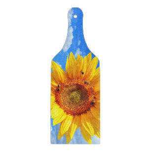 Planche À Découper Tournesol jaune et abeilles sur le ciel bleu - été