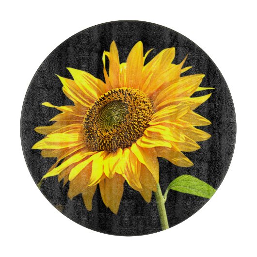 Planche À Découper Tournesol lumineux sur l'arrière - plan noir (Devant)