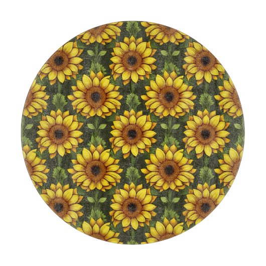 Planche À Découper Tournesol orange jaune avec vert et Brown (Devant)