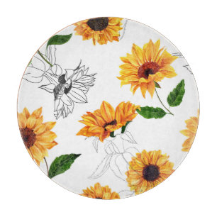 Planche À Découper Tournesols dessinés à la main : motif jaune vif.