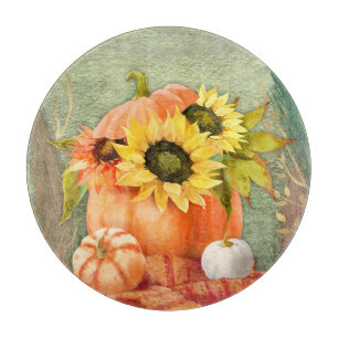 Planche À Découper Tournesols Jaunes et Citrouilles d'Automne