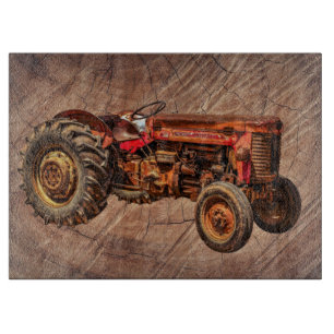Planche À Découper Tracteur rouge antique