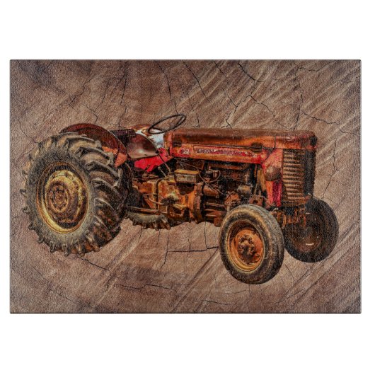 Planche À Découper Tracteur rouge antique (Devant)