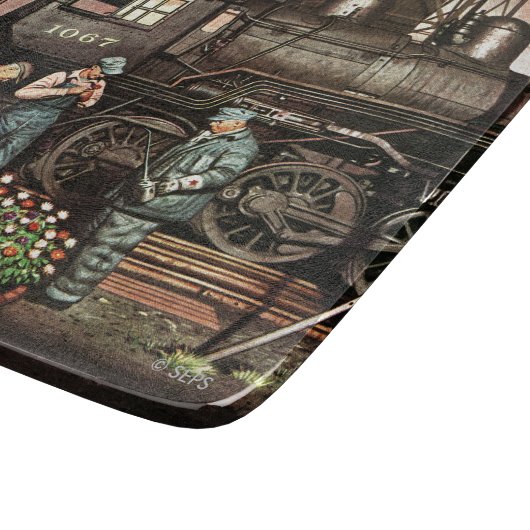 Planche À Découper Train Yard Flower Garden par Stevan Dohanos (Coin)