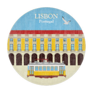 Planche À Découper Tramway jaune de Lisbonne style vintage