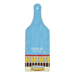 Planche À Découper Tramway jaune de Lisbonne style vintage