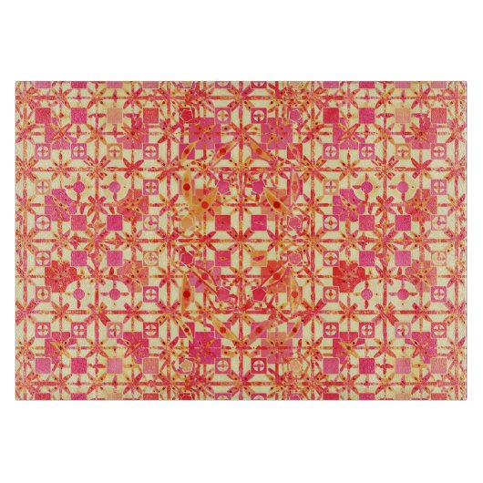 Planche À Découper Tribal Batik - orange, corail rose et fuchsia (Devant)