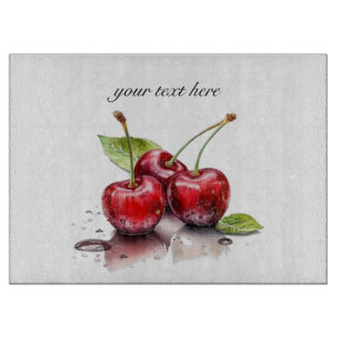 Planche À Découper Trio de cerises fraîches en aquarelle, personnalis