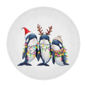 Planche À Découper Trois baleines portent le chapeau de Noël