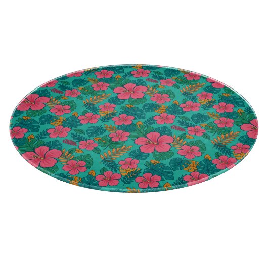 Planche À Découper Tropical Hibiscus and Palm Leaf Pattern  (Coin)
