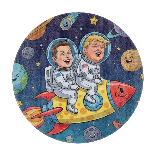 Planche À Découper Trump & Elon Space Adventure, Cosmic Journey (Devant)
