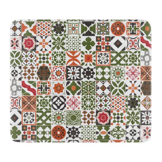 Planche À Découper Tuiles marocaines - vert, noir, rouge (Devant)