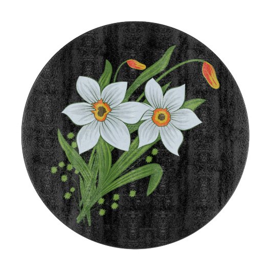 Planche À Découper Tulipes et jonquilles Fleurs Fond noir (Devant)