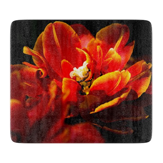 Planche À Découper Tulipes rouges sur fond sombre (Devant)