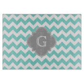 Planche À Découper Turq/Aqua White Chevron Gray Quatrefoil monogram (Devant)