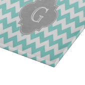 Planche À Découper Turq/Aqua White Chevron Gray Quatrefoil monogram (Coin)