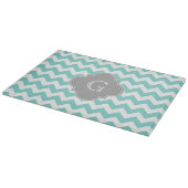 Planche À Découper Turq/Aqua White Chevron Gray Quatrefoil monogram (Coin)