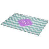 Planche À Découper Turq / Aqua Wht Chevron Lilac 3 Initial Monogram (Coin)