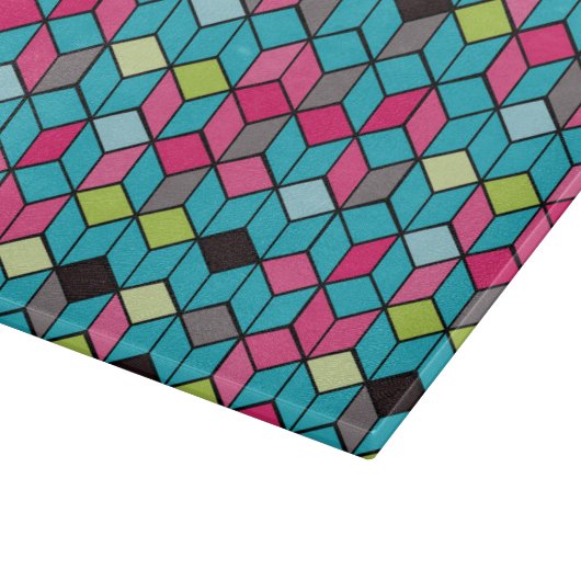 Planche À Découper Turqouise et Motif de Cube rose (Coin)