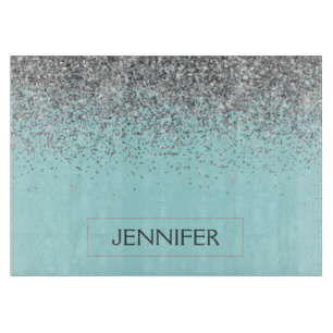 Planche À Découper Turquoise Aqua Blue Silver Parties scintillant Gir