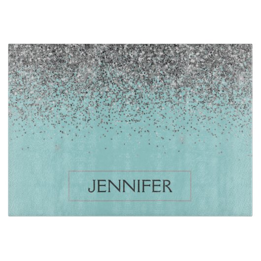 Planche À Découper Turquoise Aqua Blue Silver Parties scintillant Gir (Devant)