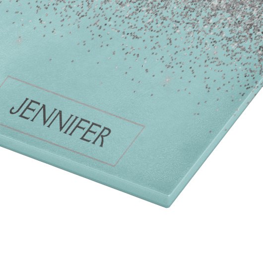 Planche À Découper Turquoise Aqua Blue Silver Parties scintillant Gir (Coin)